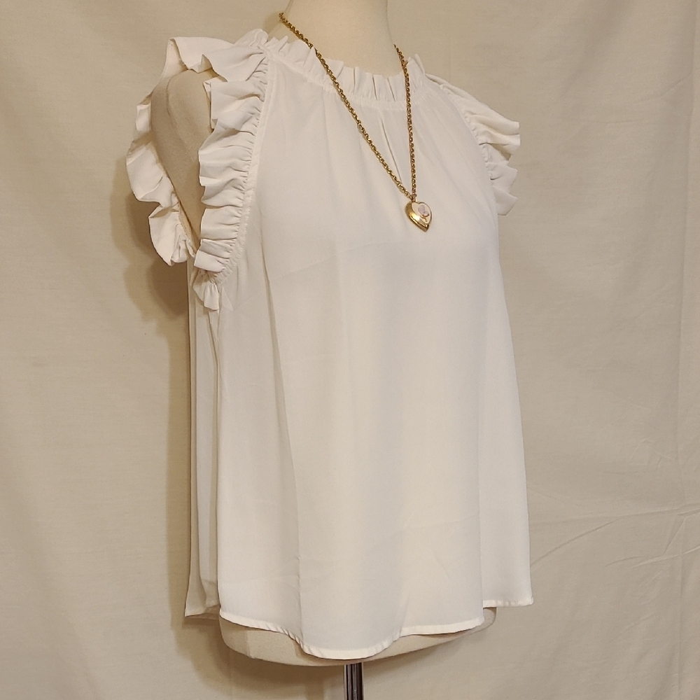 The Workshop Elegant Cream Ruffle Sleeveless Top - Picture 2 of 9